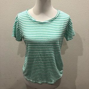 J Crew 100% Linen Stripped Shirt Mint/white Small